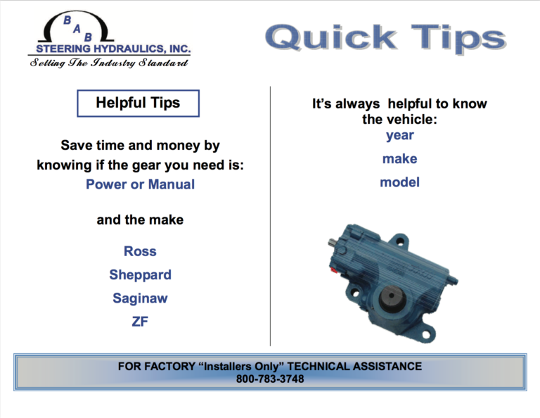 Power & Manual Steering Hydraulics, Gears & Pumps | BAB Steering